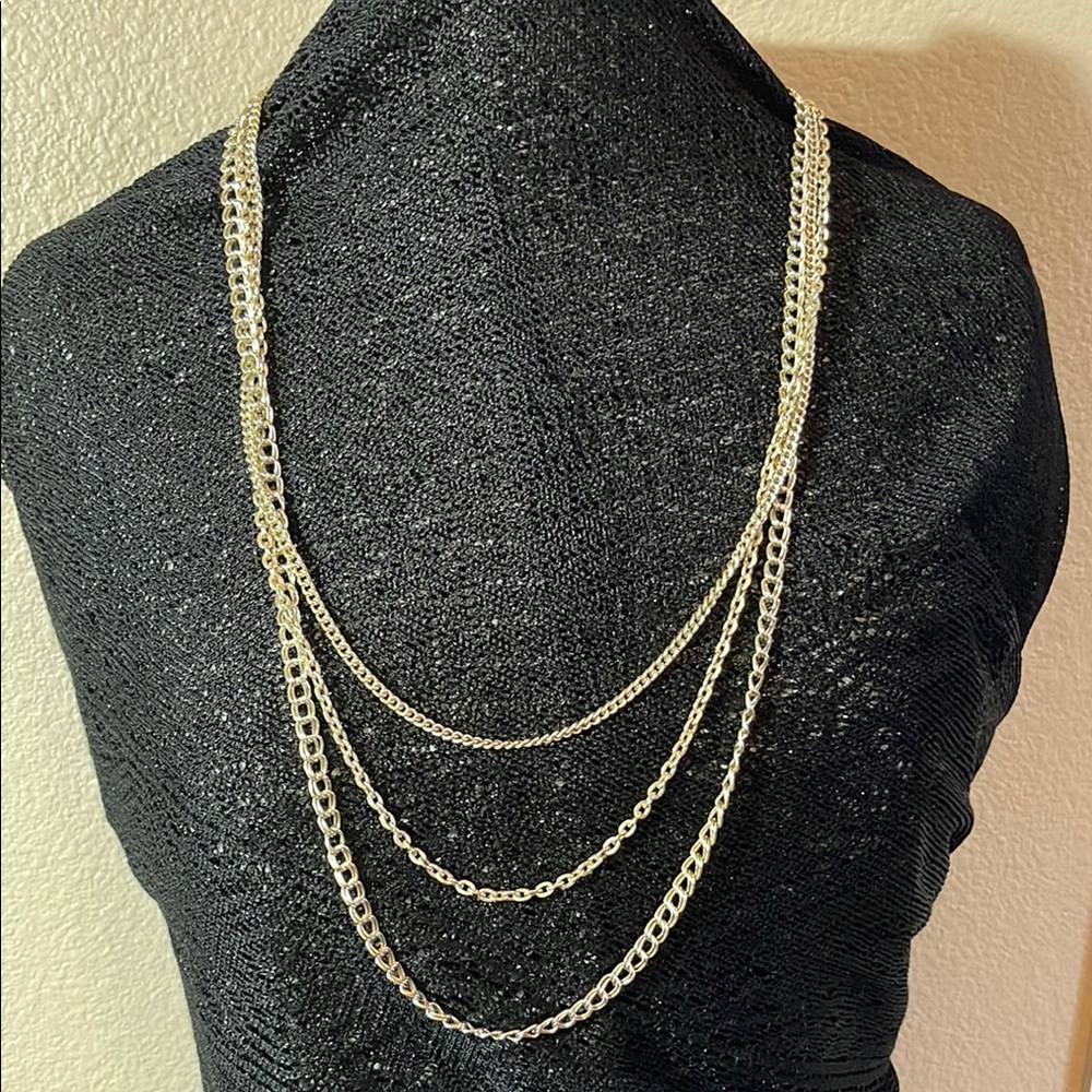 Vintage Germann silver tone Layered Necklace c35